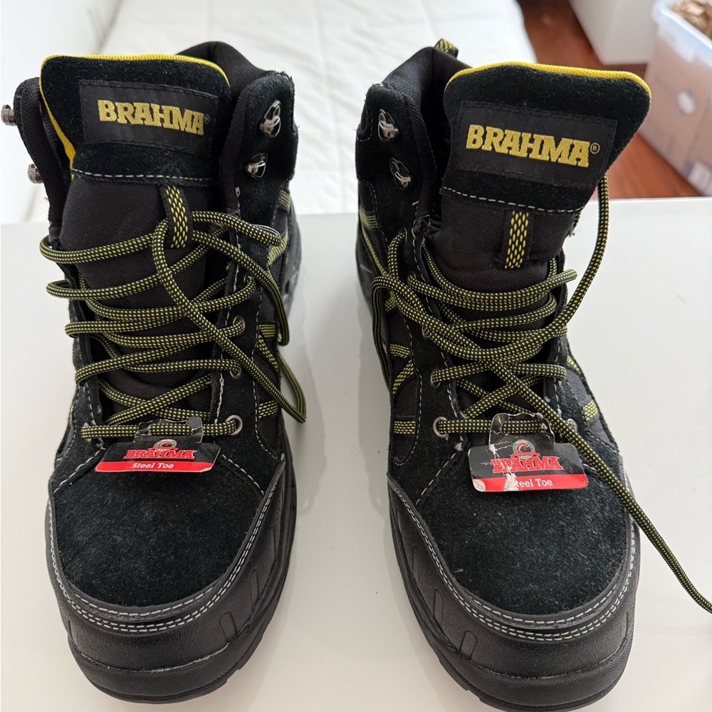 New Brahma Men's Black and Yellow Work Boots